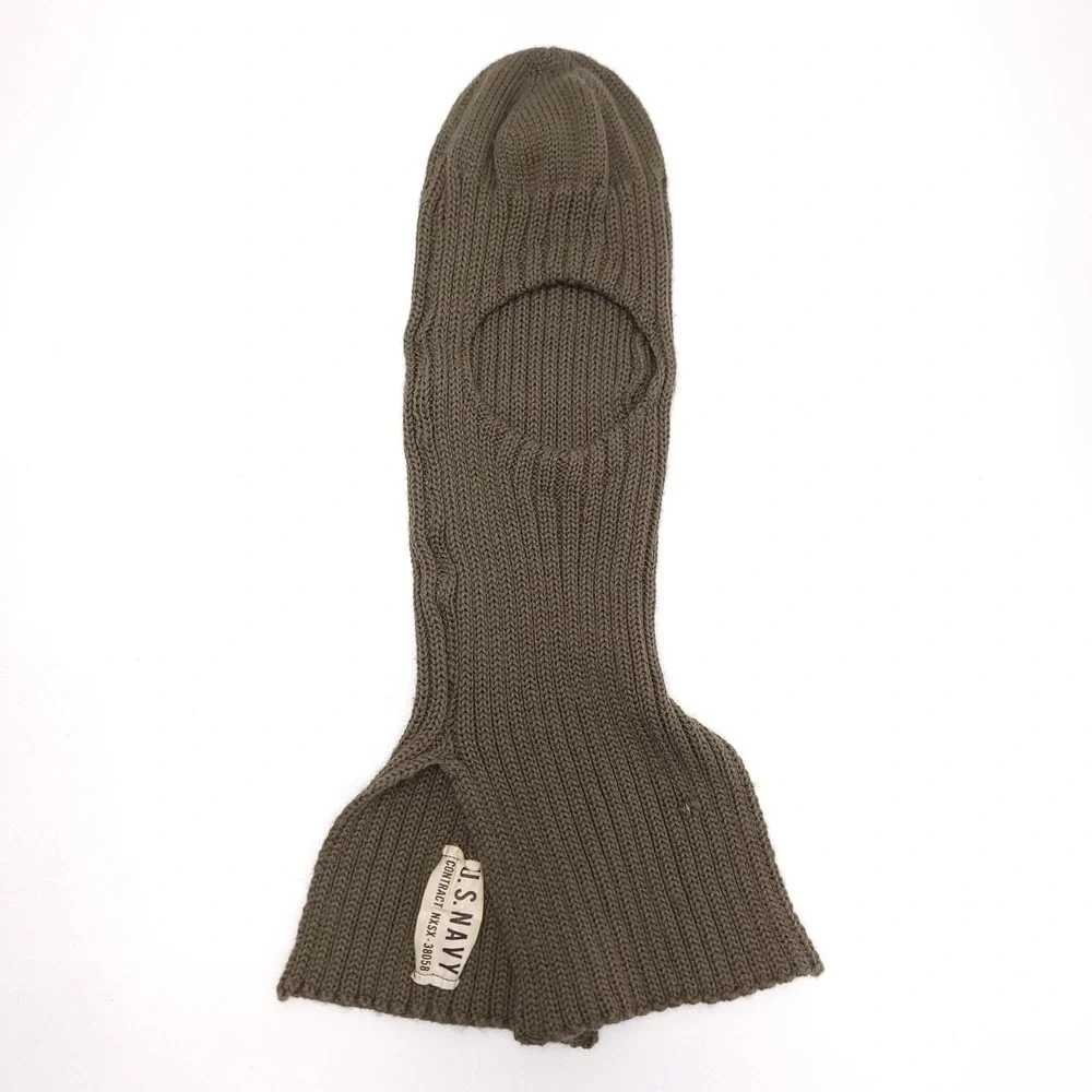 Vintage US Navy Wool Balaclava Face Mask Olive Drab Green NXSX-38058 USN Hood
